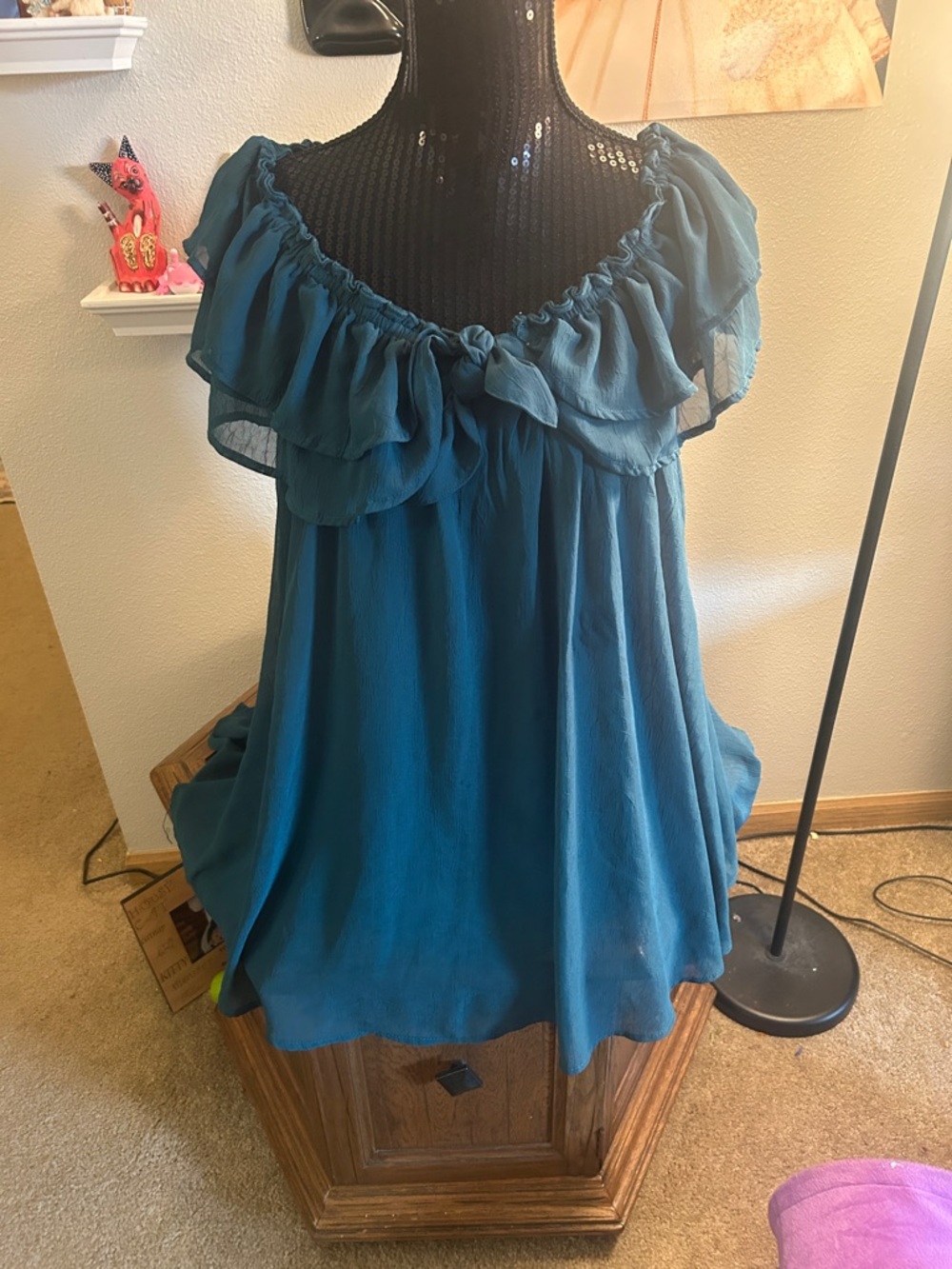 Vici Teal Ruffle Off-Shoulder Mini Dress